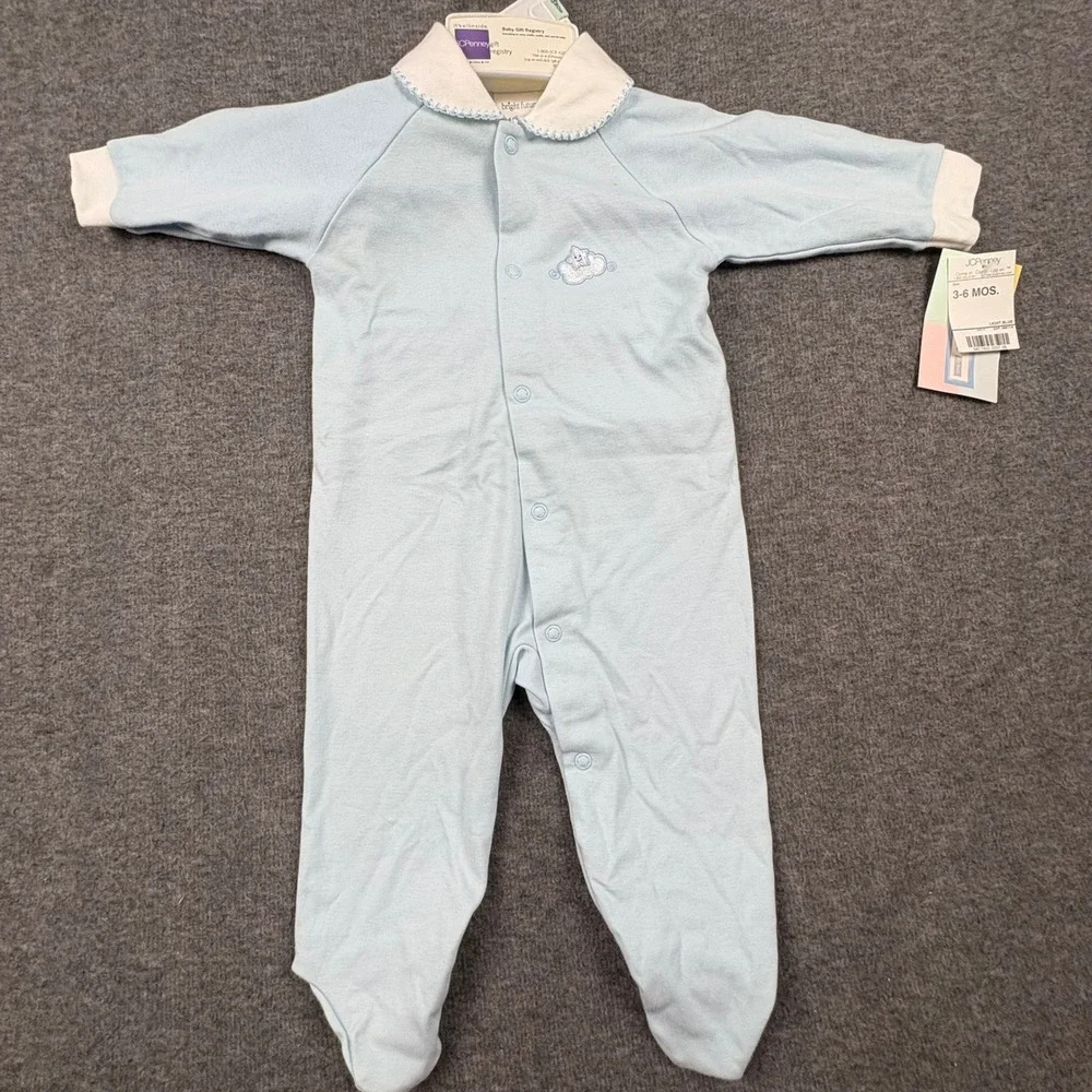 Bright Future Baby Sleeper 3-6 Months Light Blue Cloud Embroidery‎ JCPenney NWT